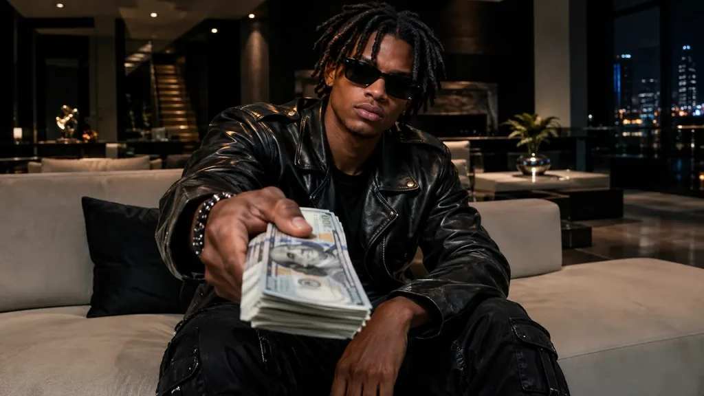 Leather jacket in the Money Flex meme