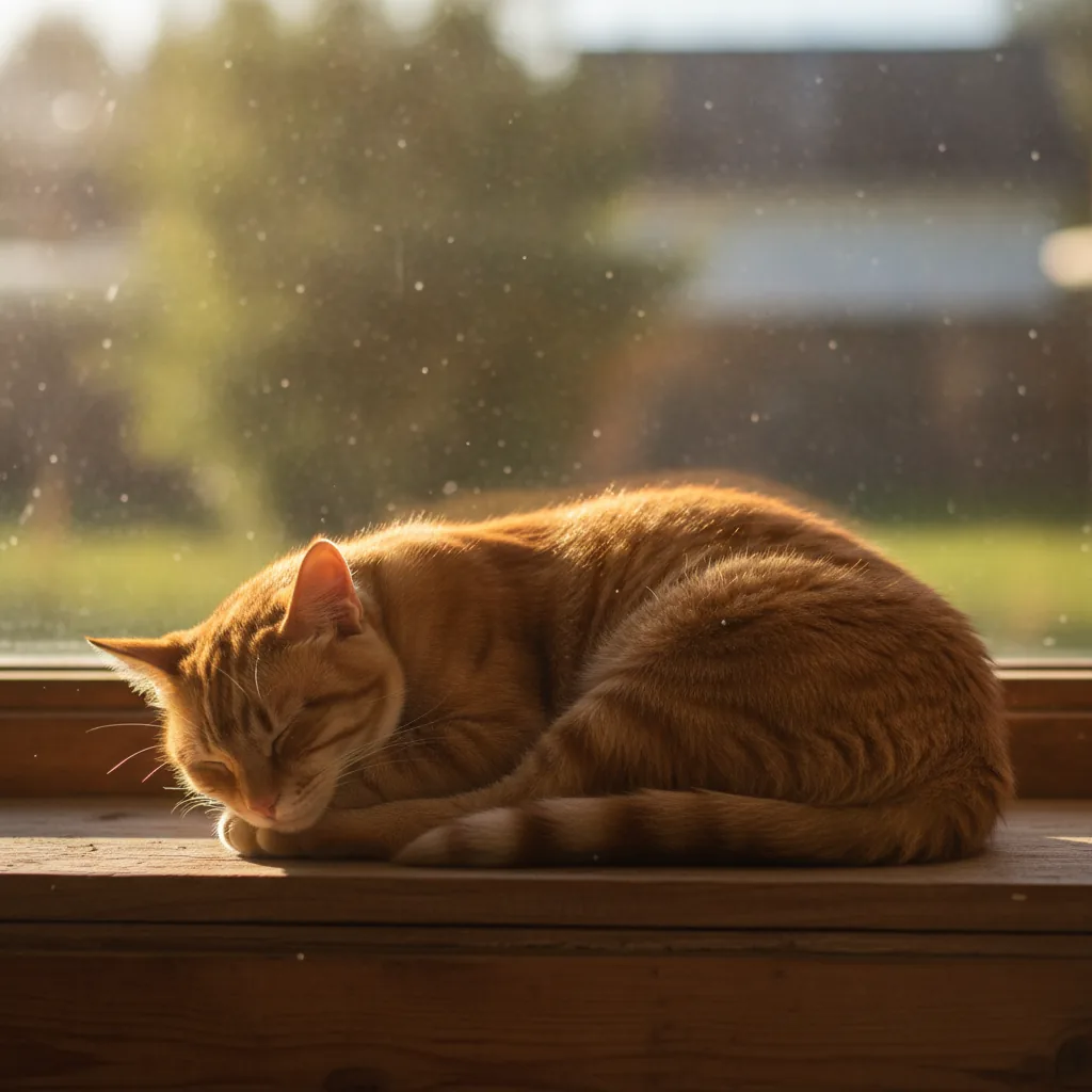 Cat sitting in a window in afternoon light
