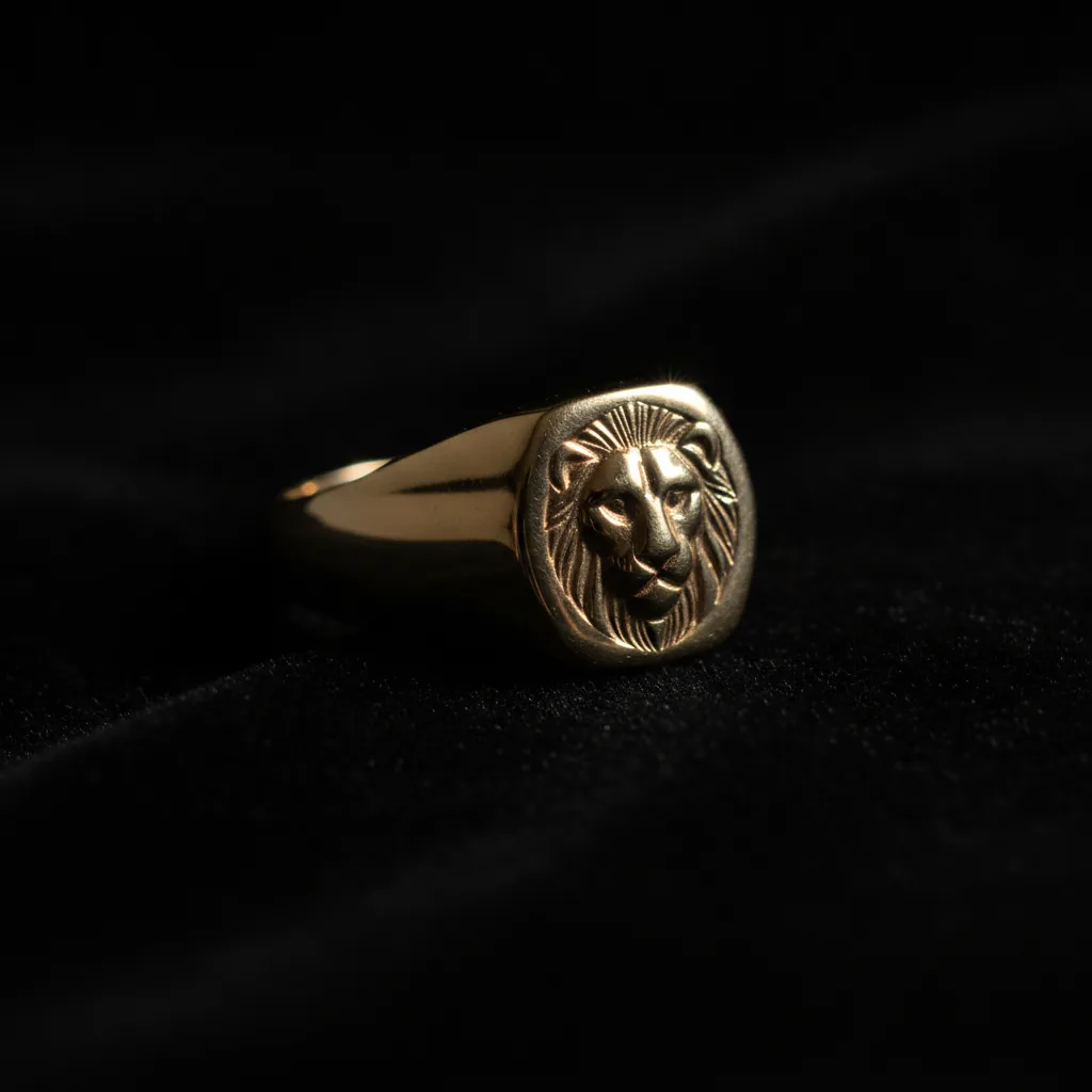 Gold ring on dark velvet in a product shot
