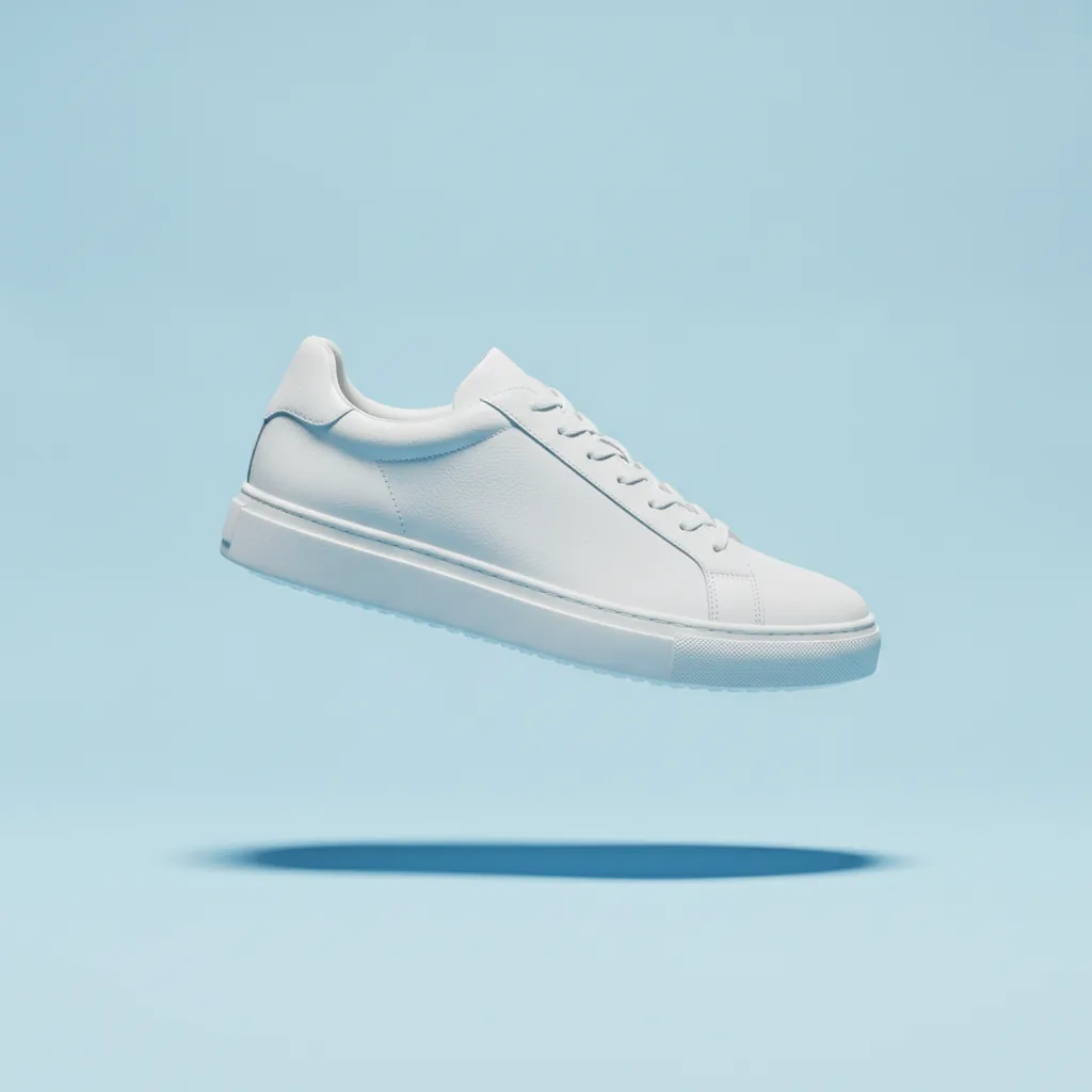 White sneaker on a studio backdrop
